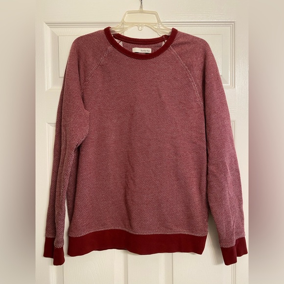 Hawker Rye 100% Cotton Burgundy Cream Birds Eye Weave Crewneck Fall Sweater-Sz M - Picture 1 of 7